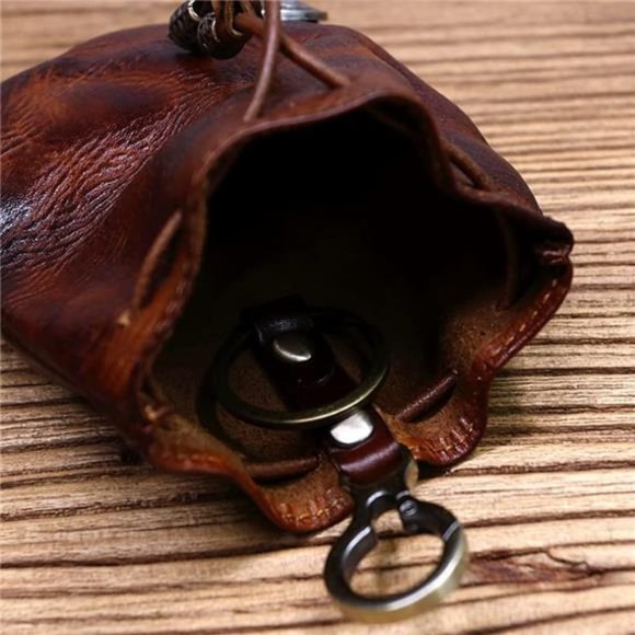 1 Pcs Leather Mini Medieval Pouch Keychain, Coin Organizer, Change Holder - Picture 2 of 6